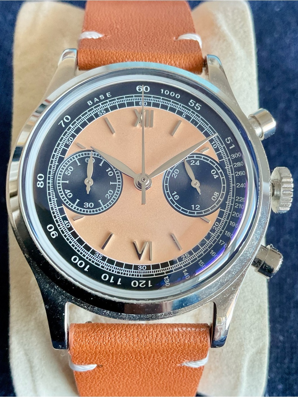 Excellent Apricot/Black Addiesdive Panda Chronograph VK64 Mecaquartz Box/Manual